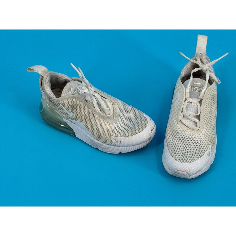 Nike Air Max 270 Kids 12C White Metallic Silver Sneakers AO2372-103